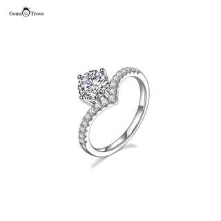 Chevron Halo Moissanite Diamond Ring