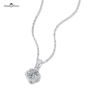 Moissanite Flower Halo Pendant Necklace