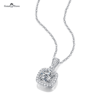 Cushion Halo Round Moissanite Pendant
