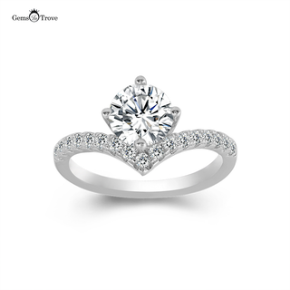 Chevron Halo Moissanite Diamond Ring