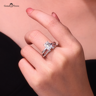 Emerald Cut Moissanite Ring Set