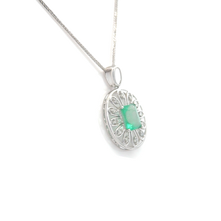 Frosted Halo Emerald Pendant