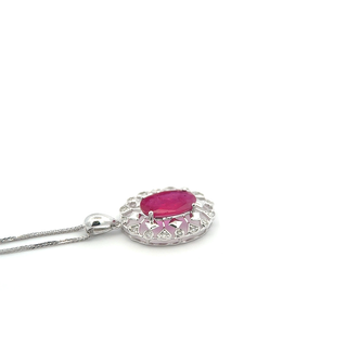 Oval Ruby Halo Pendant