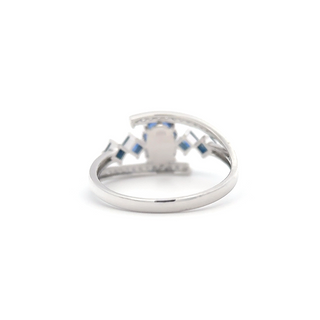 Royal Blue Sapphire Quad-Sided Diamond Ring