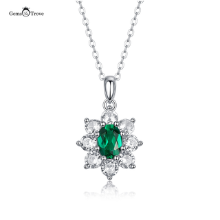 Oval Emerald Floral Pendant