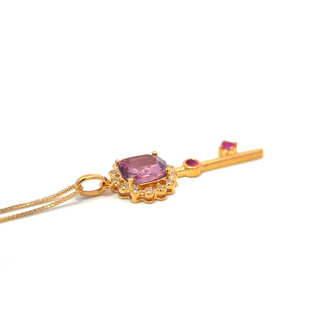 Golden Key Spinel Ruby Halo Pendant