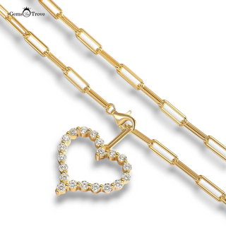 Paperclip Moissanite Heart Charm Necklace