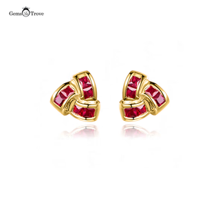 Ruby Earrings Studs Princess Cut