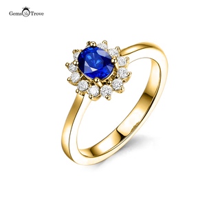 Sapphire Gold Ring Flower Halo
