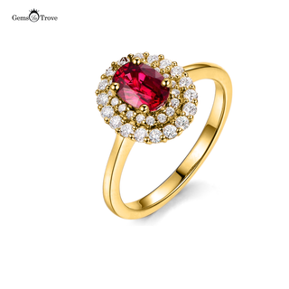 Ruby Ring Double Diamond Halo