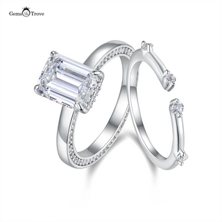 Emerald Cut Moissanite Ring Set