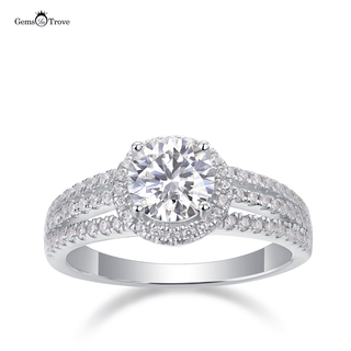 Triple Sparkle Moissanite Halo Ring