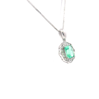 Emerald White Gold Halo Pendant