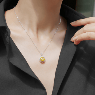 Yellow Moissanite Diamond Halo Pendant