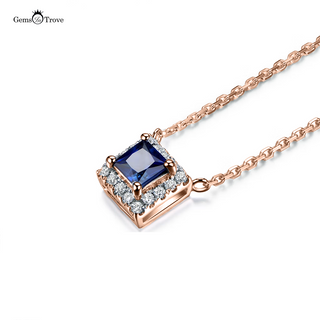 Deep Blue Sapphire Halo Pendant