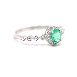 Emerald Diamond Halo Ring