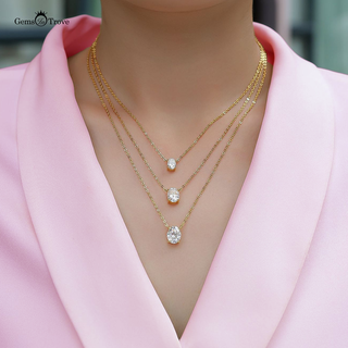 Triple Oval Moissanite Necklace Stacking