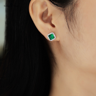 Emerald Cut Earrings Sparkling Halo
