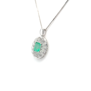 Frosted Halo Emerald Pendant