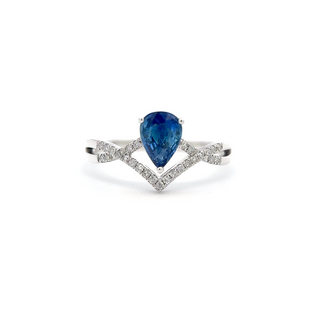 Sapphire Teardrop Diamond Crown Ring
