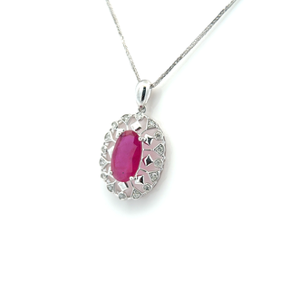 Oval Ruby Halo Pendant