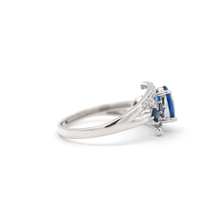 Royal Blue Sapphire Quad-Sided Diamond Ring