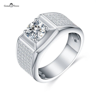 Diamond Moissanite Men's Ring - Sterling Silver Solitaire Pave