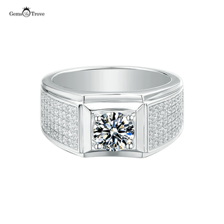 Diamond Moissanite Men's Ring - Sterling Silver Solitaire Pave